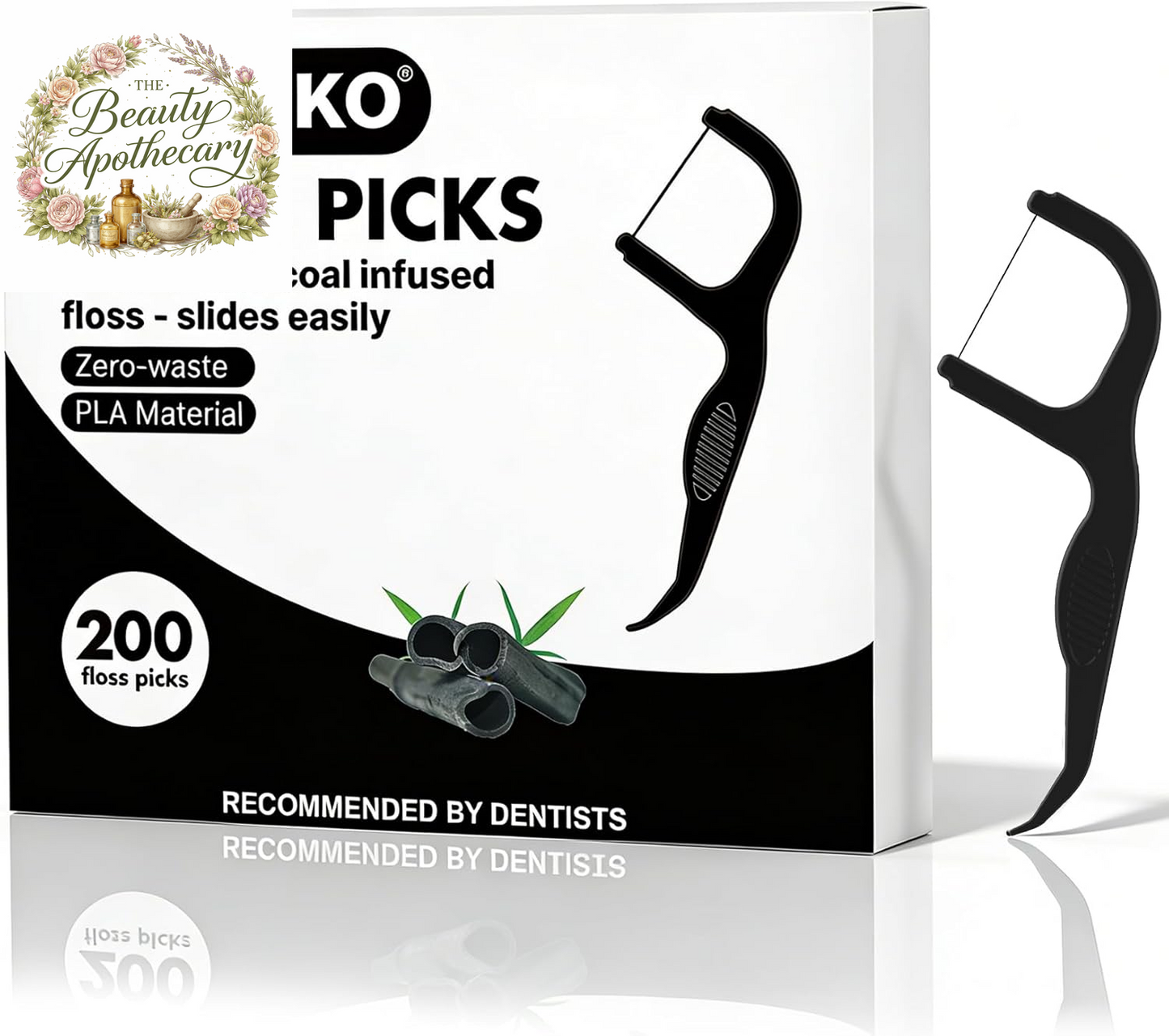 Natural Dental Floss Picks High Toughness Charcoal Toothpicks Sticks-Vegan,Eco-Friendly Sustainable Flossers for Teeth Cleaning (200 Count)