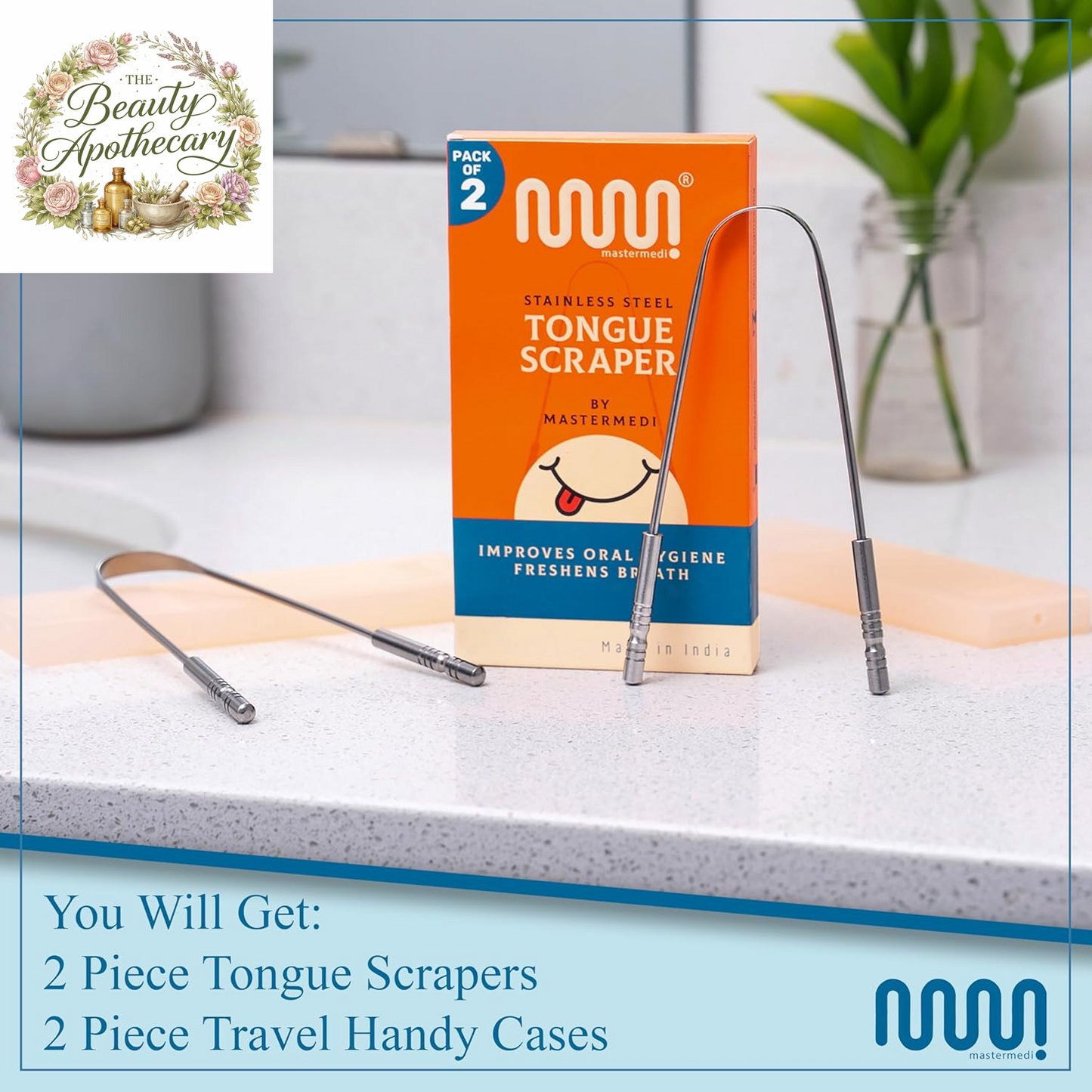 Tongue Scraper for Adults with Multicolor Travel Cases (2 Pack), 100% Stainless Steel, Reduce Bad Breath, Tongue Scrubber, Easy to Use, Tongue Cleaner for Oral Care & Hygiene
